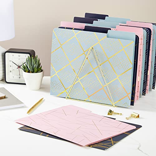 12 Pack Decorative File Folders with Gold Foil Geometrical Accents, 1/3