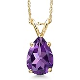 Gem Stone King 10K Yellow Gold Purple Amethyst Pendant Necklace for Women | 1.09 Cttw | Gemstone February Birthstone | Pear Shape 9X6MM