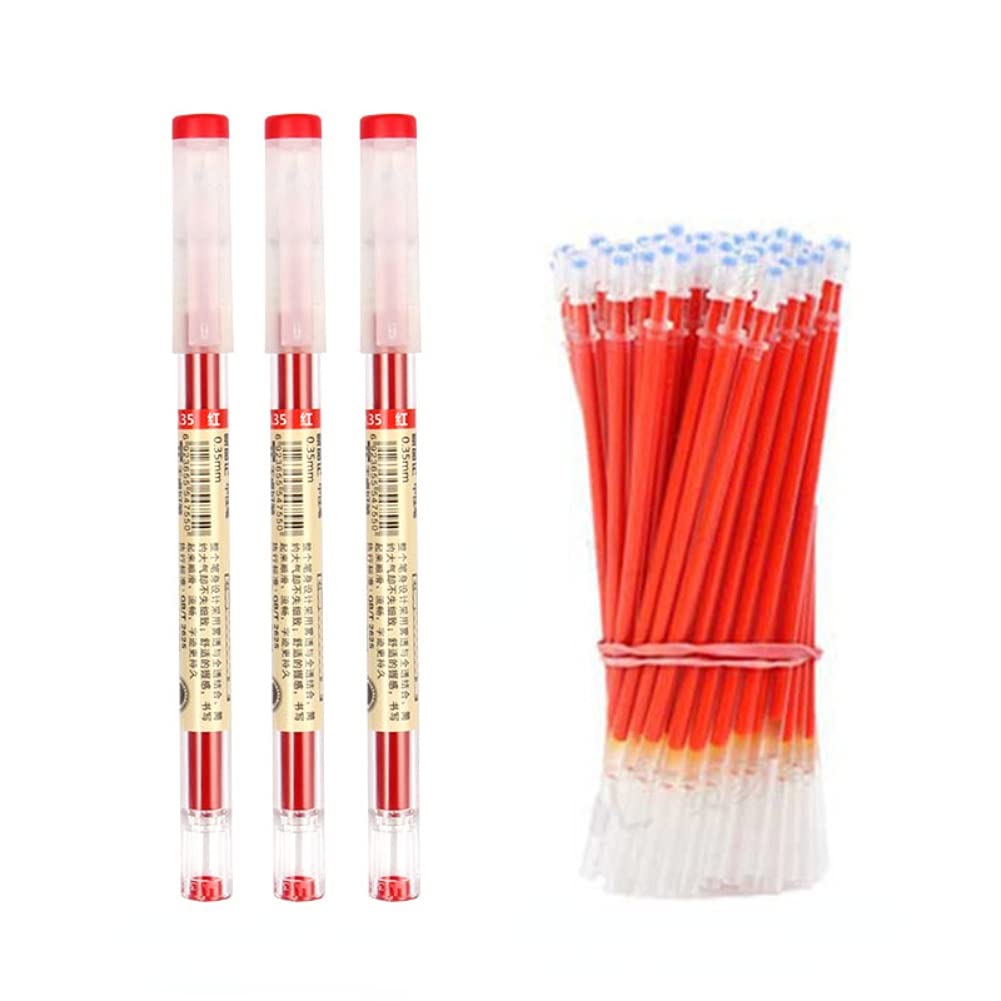 23Pcs/Lot 0.35mm Extra-Fine Ballpoint Pen Replaceable Refills Blue Black Red Ink Rods Gel Pen School Office Exam Supplies (23pcs red Set)