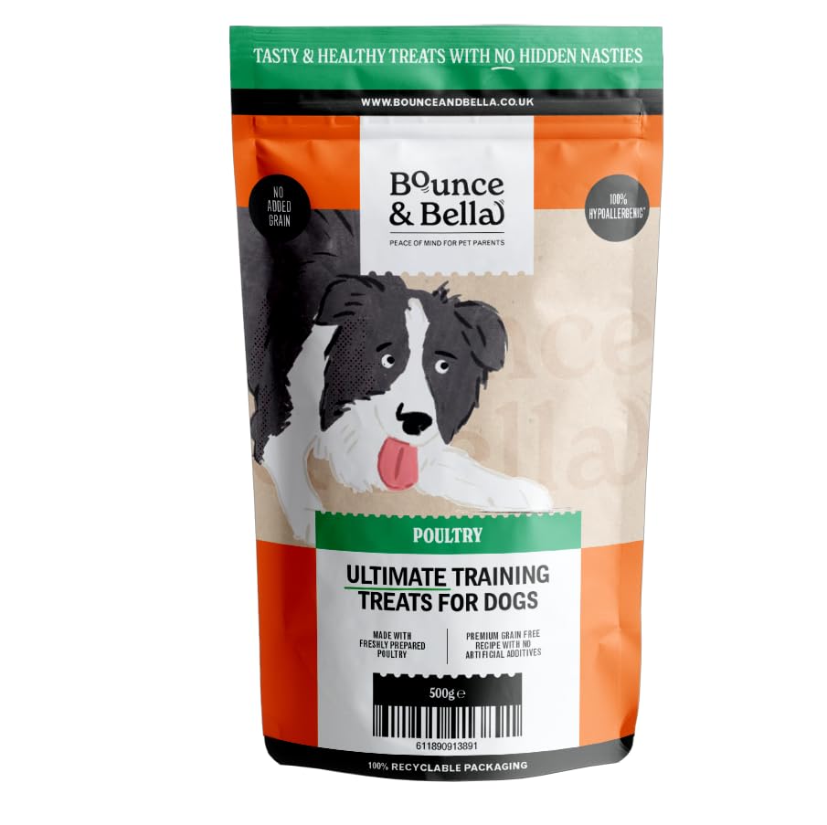 Grain-Free Dog Training Treats – 3 Pack: Poultry (3 x 500g, 1.5kg Total) | Crunchy, Hypoallergenic Bites for Training & Sensitive Stomachs | Bounce and Bella
