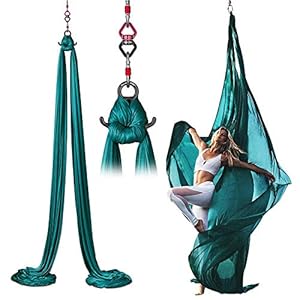 Aerial Yoga Swing Set 5m Long 2.8m Wide Nylon Silk Yoga Swing Set with 1 Ring 1 Horn Buckle 2 Extension Strap 2 Lock Buckle for Inversions Exercise Pilates Gymnastics Flexibility Core Strength
