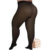 Buauty Plus Size Fleece Lined Tights Womens- Winter Warm Fake Translucent Thermal Pantyhose,Thick Leggings under Dresses