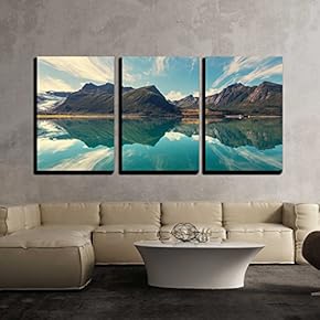 3 Piece Canvas Wall Art - Svartisen Glacier in Norway - Modern Home Art Stretched and Framed Ready to Hang - 16"x24"x3 Panels