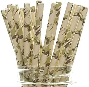 Camouflage Straws (25 Pack) - Hunting Camo Pattern Paper Straws, Camouflage Party Supplies, Deer Hunter Print Drinking Straws