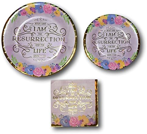 Religious Easter Holiday Party Paper Plates and Napkins Bundle - Party Pack Disposable Dinnerware Set Includes Santa I Am The Resurrection Dinner Plates - Dessert Plates and Napkins