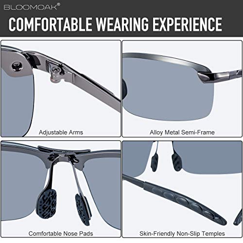 Bloomoak Sonnenbrille Fahren | Photochrome Polarisierte Sonnenbrille | Blendschutz Sonnenbrille Fahren | HD Halbrand… – Bild 6