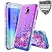 Compatible Samsung Galaxy J3 2018,J3V J3 V 3rd Gen,J3 Orbit Case,Express Prime 3,J3 Star,J3 Achieve,Amp Prime 3 Case W/Glass Screen Protector,Glitter Liquid Quicksand Diamond F/Girls Women,Purple/Blue