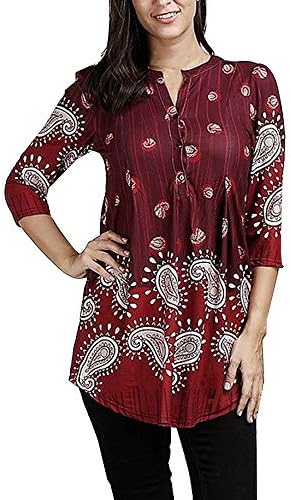 BaZhaHei Women Three Quarter Sleeved Blouse Circular Neck Printed Tops Loose T-Shirt Blouse Ladies Outfits Casual Coat Autumn Tshirts Loose Tunic Tops Vintage Blouse Women Shirt Black