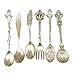 Verdental Retro Stereoscopic Coffee Spoon Tea Spoon Dessert Spoon Mixing Spoon Ice Cream Spoons with Fruit Fork Set of 6 (Silver)