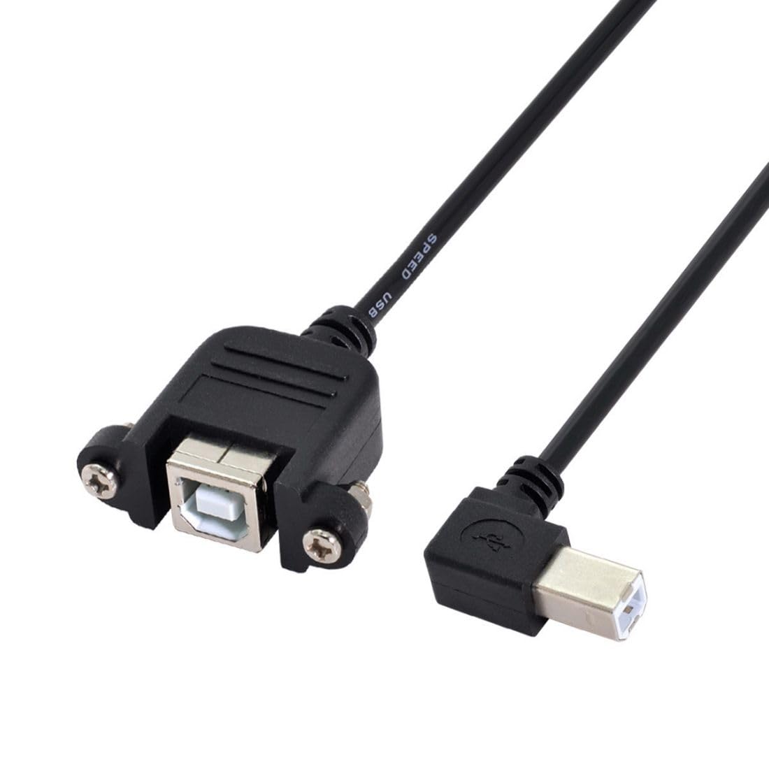 Chenyang CY USB 2.0 Type B Male to Type B Female Extension Cable with Screws for Panel Mount 50cm 90 Degree Left Angled