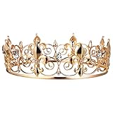 Frcolor Men's Crown, Crystal Full Round King Crown for Prom Party Hats Costume Accessories
