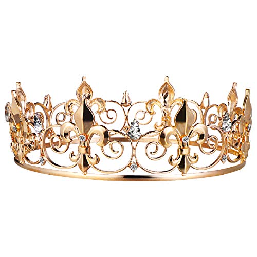 Frcolor Men's Crown, Crystal Full Round King Crown for Prom Party Hats Costume Accessories