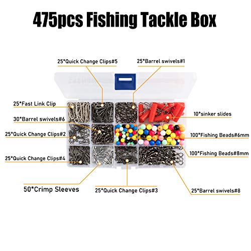 Alwonder Lot De 465 Bas De Ligne Pour Pêche En Mer Avec Pinces D’alimentation, Sertissages, Glissières à Glissière, Perles D’eau De Mer