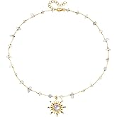 Aktully Crystal Sun Necklace for Women 18K Gold Plated Sun Pendant Necklace Natural Stone Crystal Choker Necklace Healing Crystal Necklace Christmas Trendy Jewelry for Women