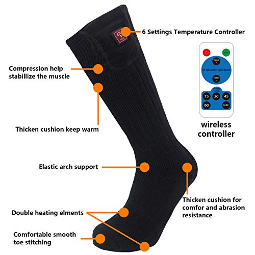 CREATRILL Heated Socks w/Rechargeable Batteries, Men Women Winter Heating Thermal Sock w/Remote Control for Cold Feet Ski Hunting Camping Hiking Riding Motorcycle Foot Warmer