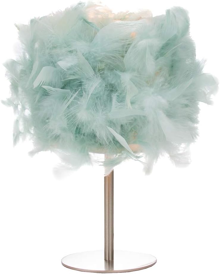 Happy Homewares Modern and Chic Real Duck Egg Feather Table Lamp with Satin Nickel Base and Switch - Image 3