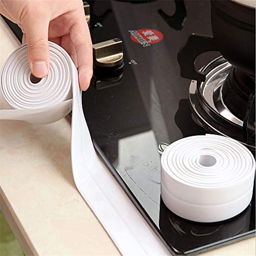 TYLife PE Caulk Tape,Tub Caulking Strip Self-Adhesive Waterproof Sealing Tape for Kitchen Sink Toilet Bathroom Shower and Bathtub Floor Wall Edge Protector-8/9" x 11' (White-1Pack) - Thumbnail 3