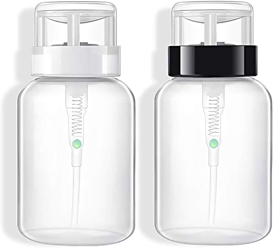 AnFun 2 Pieces Push Down Bottle Empty Lockable Pump Dispenser Bottle Clear Cosmetic Bottle Container for Nail Polish and Makeup Remover
