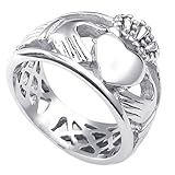 KONOV Mens Womens Stainless Steel Ring, Claddagh Heart Crown Wedding Band, Silver