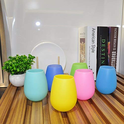 Silicone Wine Glasses Set of 6 - Outdoor Camping Unbreakable Rubber Wine Glasses, 12 oz 100% Dishwasher Safe Shatterproof Rainbow Silicone Cups for Travel Picnic Beach Pool by Mofason - Thumbnail 3