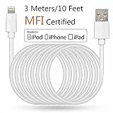 LP 10ft (3 Meters) Lightning Cable (Apple MFI Certified) Sync and Fast Charging for iPhone iPad iPod Ultra-High Lifespan - White
