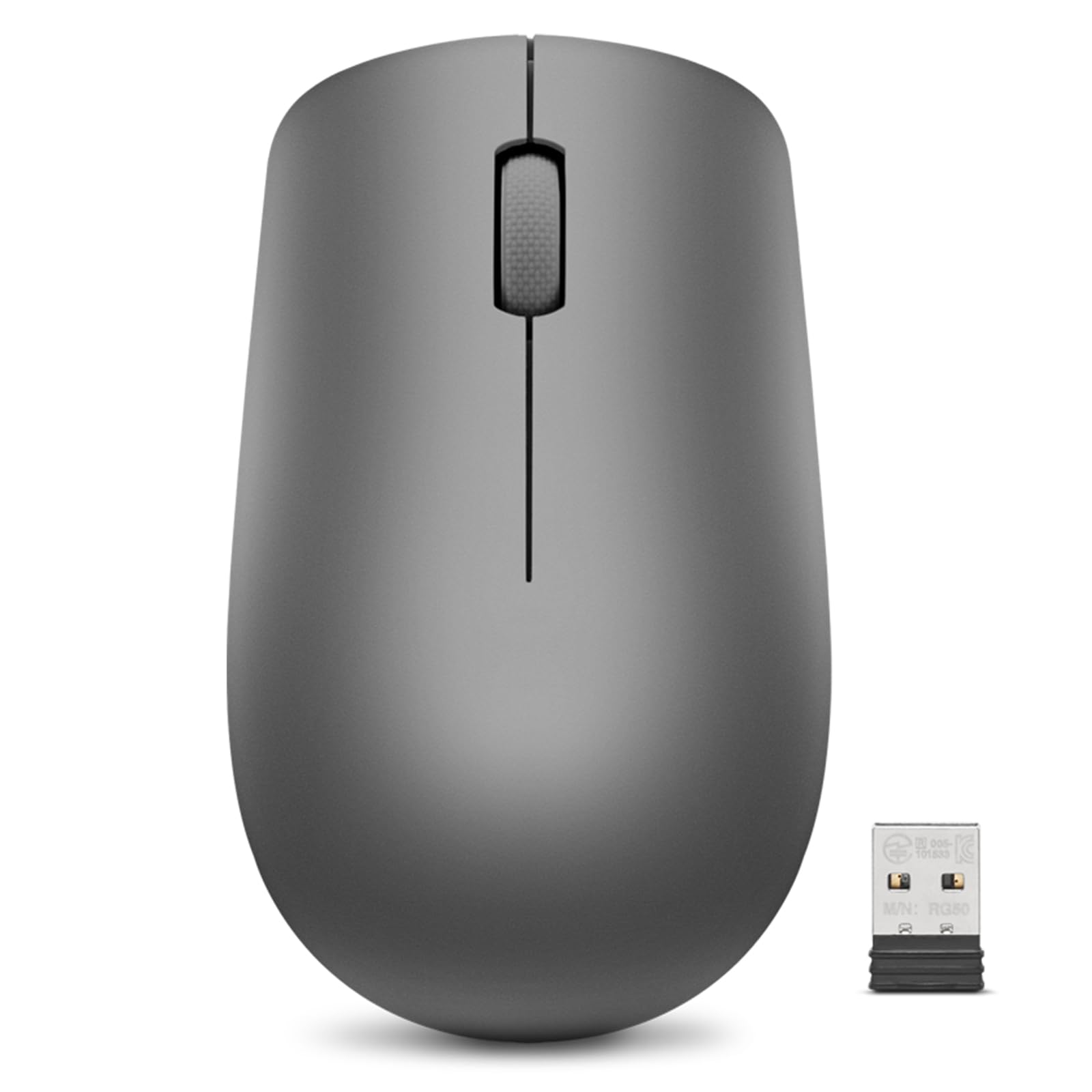 Photo 1 of Lenovo 530 Full Size Wireless Computer Mouse for PC, Laptop, Computer with Windows - 2.4 GHz Nano USB Receiver - Ambidextrous Design - 12 Months Battery Life - Graphite Grey