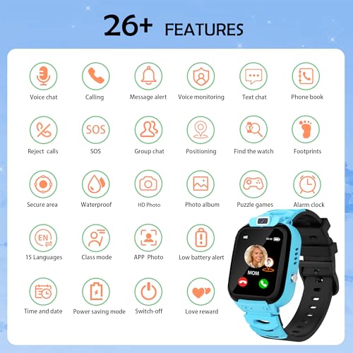 EUNICECG Reloj Inteligente Niño con GPS Localizador Despertador Juego Llamadas IP68 Impermeable Modelo de Aula SOS - Digital Smartwatch para Niños Adolescentes Reloj niña Cumpleaños Regalos