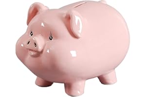PIG WORLD 7" Piggy Bank for Adults,Ceramics,Piggy Bank for Kids,Alcancias De Dinero para Adultos Niños,Girls Piggy Bank for Boys,Tip Jar,Coin Bank,Real Money Box for Cash Gift,Safe for Cash Saving