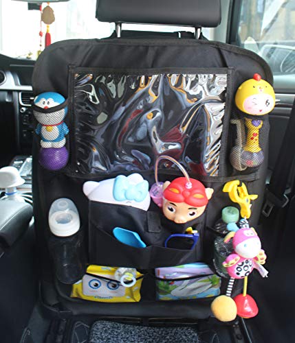 YIJINSHENG Car Backseat Organizer Kick Mats with Touch Screen 10" Tablet Holder & 8 Storage Pockets Back Seat Protector for Toys Book Bottle Drink Kids Baby Toddler Travel Accessories (2 Pack) - Thumbnail 3