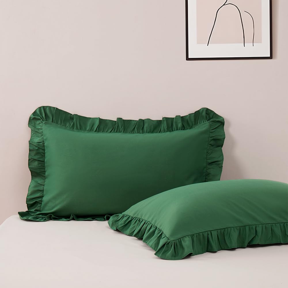 Photo 1 of 2 Pack Pillow Cases Standard Size, 20x26 Envelope Closure Pillow Cases Dark Green Ruffle Pillowcases, Soft Breathable and Non Shrinking Microfiber Pillow Covers Coquette Pillow Shams