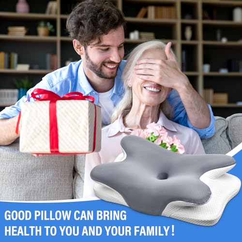 Ehomfory Memory Foam Pillow Neck Pillow, Ultra Pain Relief Side Sleeper Pillow for Neck Support, Ergonomic Cervical Pillow Cozy Sleeping, Bed Pillow for Side Back Stomach Sleeper (Grey)