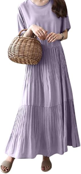 Amazon Co Jp Nunonette マキシ丈 ワンピース レディース ロングワンピース 半袖 夏 無地 フリル ゆったり マタニティ 服 ファッション小物