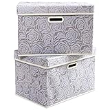 Prandom Large Stackable Storage Bins with Lids Fabric Decorative Storage Box Cubes Organizer Containers Baskets with Cover Handles Divider for Bedroom Closet Living Room 17.7x11.8x11.8 Inch 2 Pack