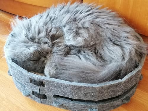 Cama de arranhão para gatos, 44 x 34 x 10 cm. Base para arranhar em cartão, material durável, resistente, proporciona conforto e diversão ao seu felino (cinzento)