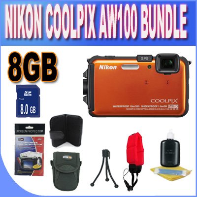 Nikon COOLPIX AW100 16 MP CMOS Waterproof Digital Camera +