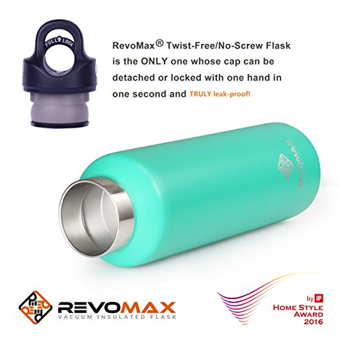 RevoMax V2 Twist-Free/No-Screw Vacuum Insulated Water Bottle -with One-Click Open/Close Lid for 36 Hours Ice Cold - Standard Mouth
