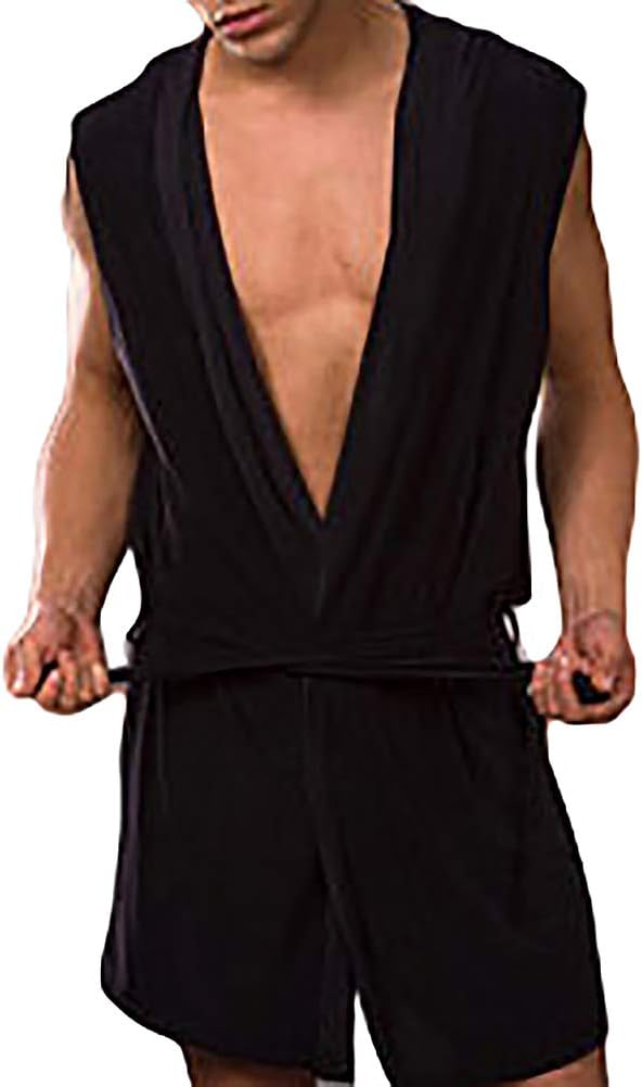 Catkoo Mens Bathrobe,Fashion Sleeveless Hooded Men's Spring Summer Bathrobe Sleepwear Nightgown Robe