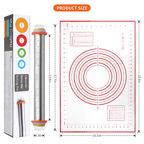 image for Bonropin Rolling Pin,Adjustable Stainless Steel Rolling Pin with Thick