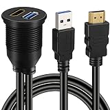 BATIGE USB 3.0 & HDMI to HDMI + USB3.0 AUX Extension Dash Panel Waterproof Car Flush Mount Cable for Car Boat and Motorcycle - 3ft