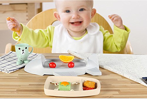Kuke Children Cartoon Plane Division Plate, Bamboo fiber Baby Anti-Rice Bowl, Kindergarten Separate Plastic Tableware Suit