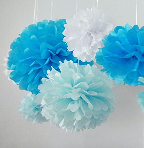 Angelia S Pom Poms 5pcs 2 Sizes Tissue Paper Flowers Tissue Paper Pom Poms Pom Pom Flowers Tissue Paper Tissue Paper Flowers Kit Pom Poms Craft Pom Poms Decoration Blue Amp Light Blue Buy