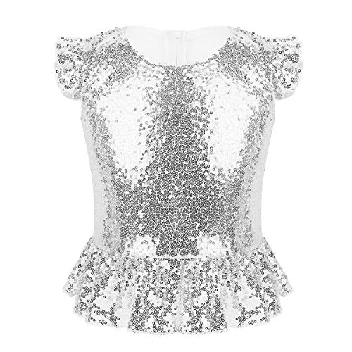 QinCiao Girls Sequins Ruffled Sleeves Peplum Crop Tops T-Shirt Birthday Christmas Party Mermaid Dress Up Silver 14 Years at Amazon