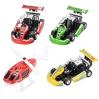 DAYANCube 4Pcs Diecast Metal Car Models Racers & Helicopter Play Set Pull Back Cars Vehicle Playset