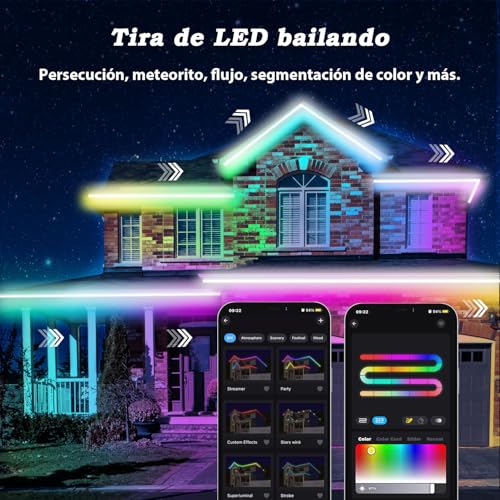 Lichaser Tira LED Exterior Impermeable DIY IP67 RGB+IC, Seguimiento, Segmentación de Tiras LED con Aplicación BT y Control Remoto RF Para uso en Exteriores (40m)