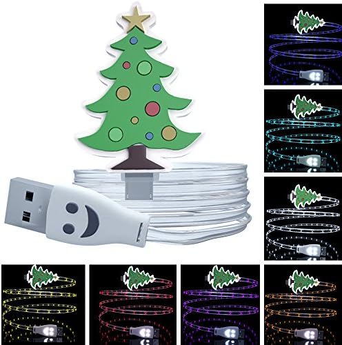 Micro USB Cable Christmas Tree Emoji Face Multi-Colour Charger Cord Data LED Night Light Charging Cartoon Sync 3FT glow in the dark Android Samsung Galaxy Edge S4 Note 2 4 5 Mega HTC One M9