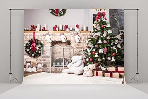 7x5ft Christmas Tree Backdrop Photography Brick Wall Fireplace for Photo Studio christmas