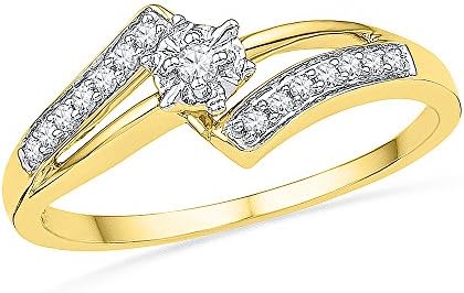 Beautiful Crossover 10K Yellow Gold And Diamonds Promise Ring For Her (1/10 CTTW)