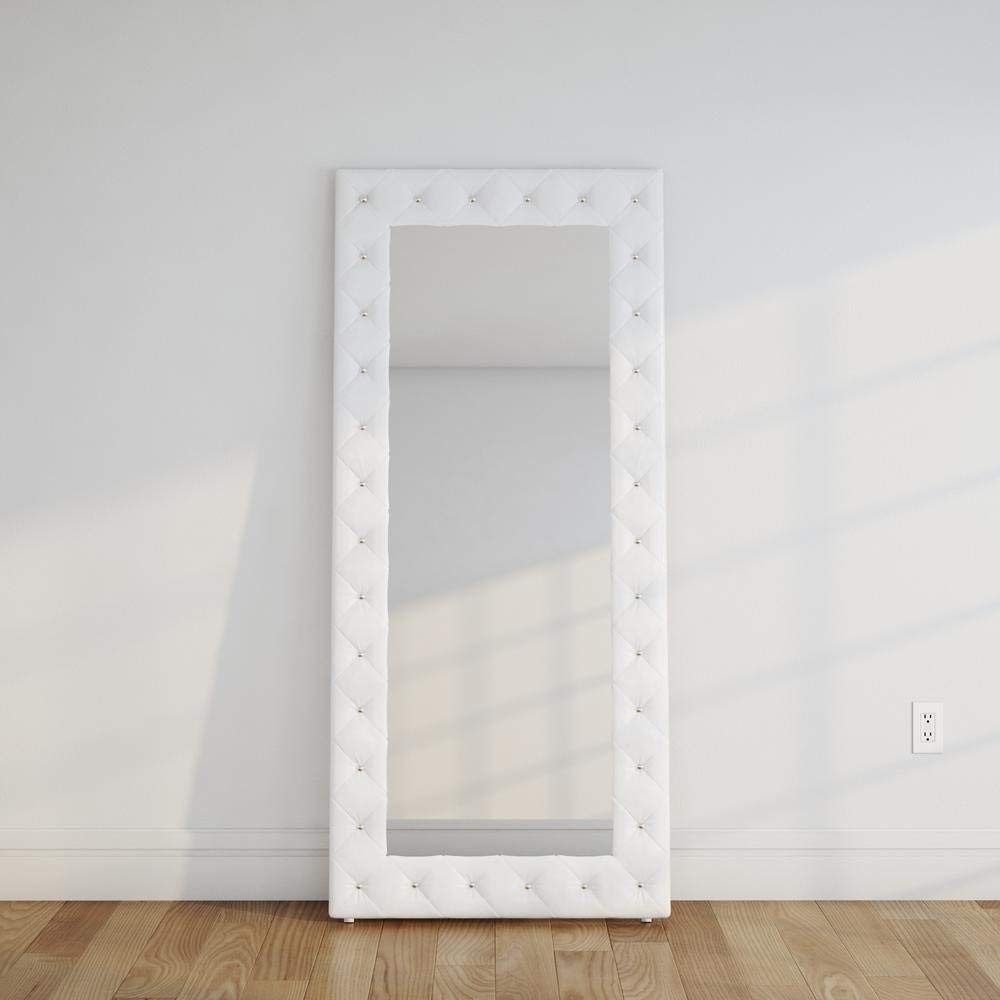 Baxton Studio Stella Crystal Tufted Modern Floor Mirror White Best Full Length Mirror Store