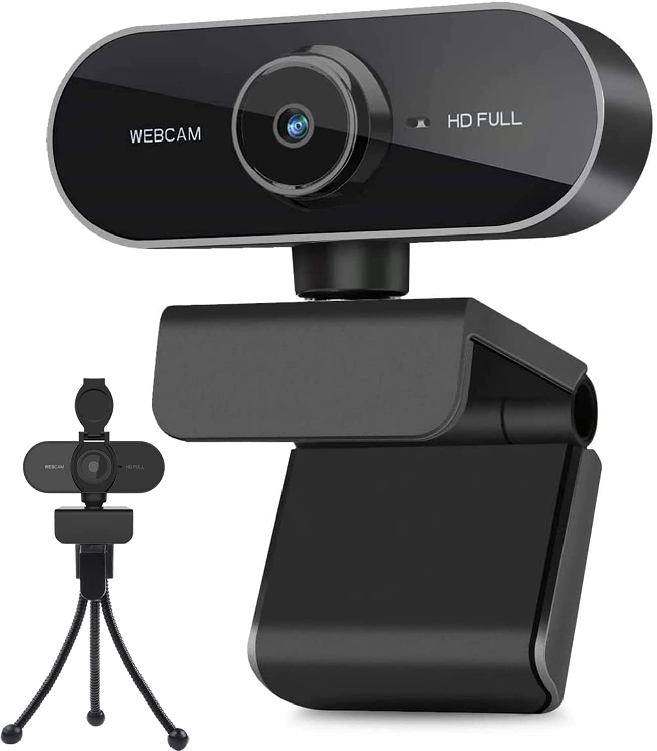 Webcam with Microphone and Tripod for PC, Desktop, Laptop, Plug and Play USB Web Camera with Privacy Cover, 1080P Full HD Webcam for Conference, Studying, Zoom, Skype, Compatible Windows, Mac Android