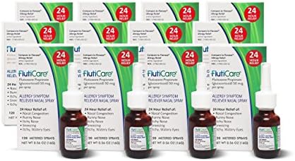 FlutiCare - 120 metered nasal sprays (12 pack) | Fluticasone Propionate 50mcg | Relief during allergy season for pollen, dust, dander, and other indoor and outdoor allergens